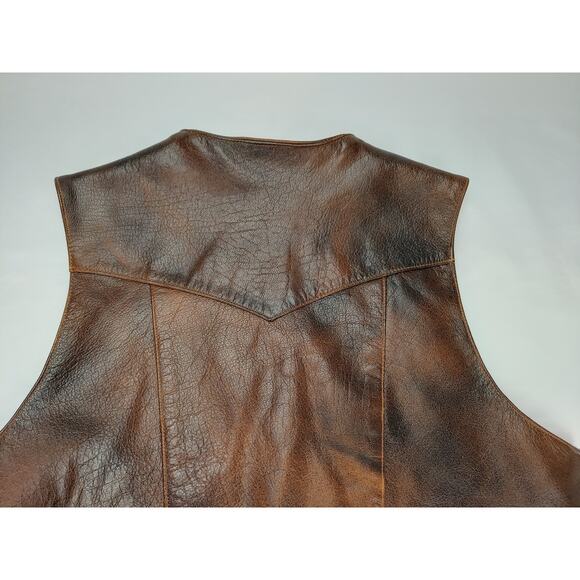Leather Biker Vest Brown Buffalo Hide Concealed Carry Vest-Leather Supreme Sz 48 - Picture 10 of 13